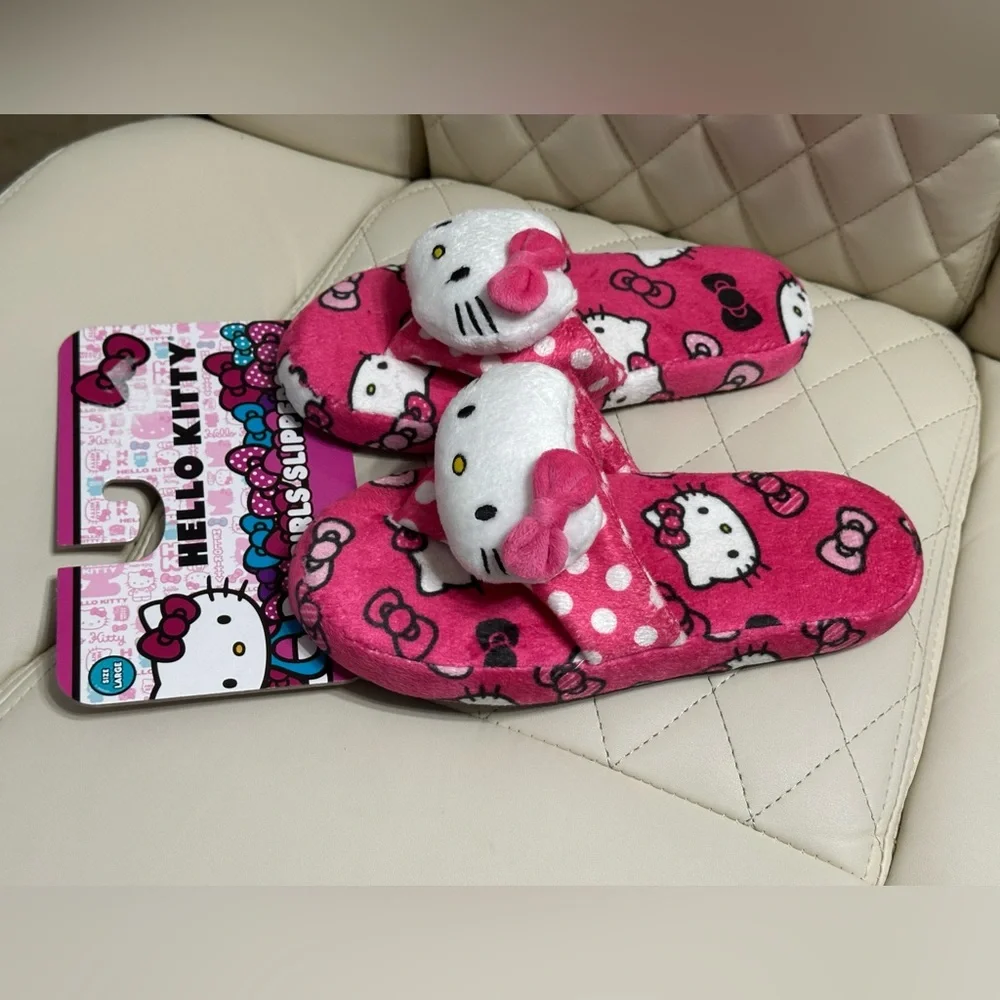 HELLO KITTY thong slippers 3d head girls Large 2/3 NEW pink